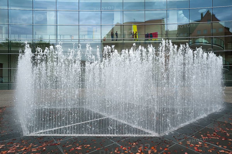 The Hexagonal Water Pavilion by Jeppe Hein, 2007, in front of the Neues Museum, Nuremberg, Middle Franconia, Bavaria, Germany, Europe