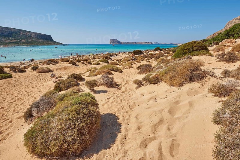 Landscape of the Balos Lagoon with Cape Tigani and Imeri Gramvousa, Gramvousa, Crete, Greece, Europe