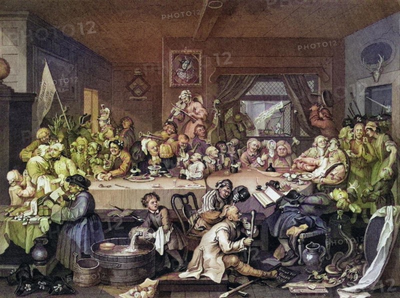 The Election Humours of an election entertainment Engraved by T. E. Nicholson after Hogarth from The Works of Hogarth published London 1833, The Election Humours of an election entertainment Engraved by T E Nicholson after Hogarth from The Works of Hogarth published London 1833, Historic, digitally restored reproduction from a 19th century original, Record date not stated