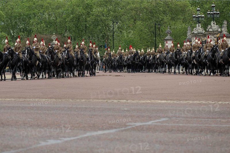 Military riders, horses, Trooping the colour, military parade in June in honour of the British monarch's birthday, Buckingham Palace, London, England, Great Britain