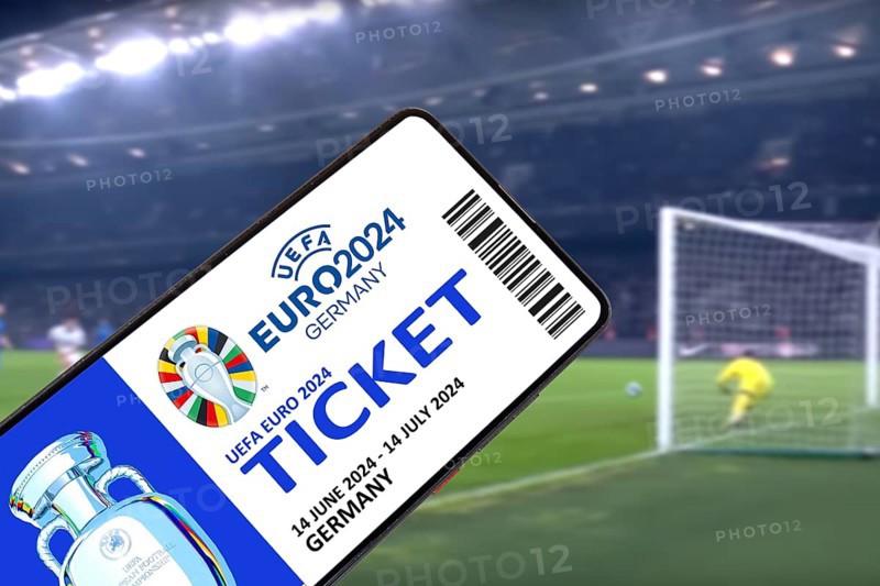 Ticket for UEFA euro 2024 Germany European Football Championship European Championship logo on a mobile phone in the stadium Symbolic image Photo montage in Germany