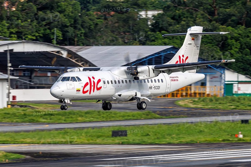 A Clic ATR 42-600 aircraft with registration HK-5321 at Enrique Olaya Herrera Airport in Medellin, Colombia, South America