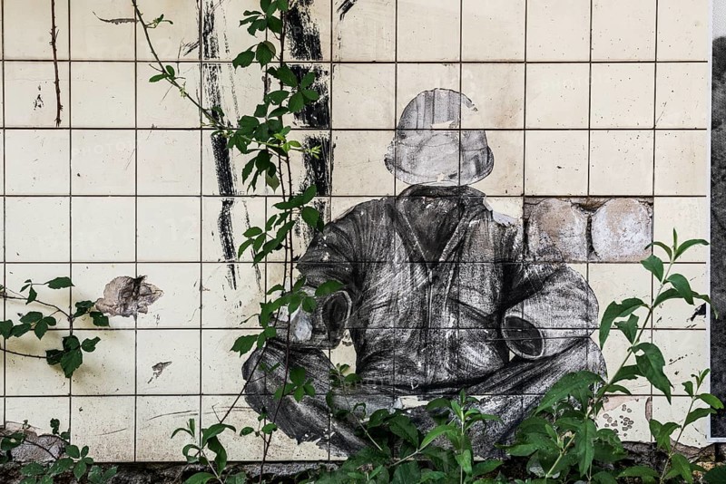 Street art, Former steelworks, Völklingen Ironworks, UNESCO World Heritage Site, Völklingen, Saarland, Germany, Europe