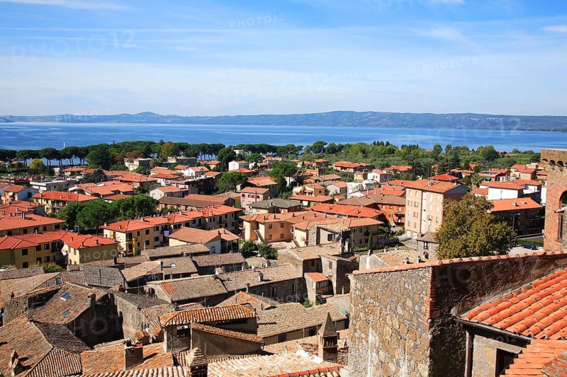 View over Bolsena to Lago di Bolsena, Lazio, Italy, Europe