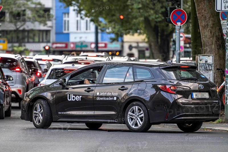 Rental car, taxi, provided to passengers via an app by the online hire service Uber, in Düsseldorf, North Rhine-Westphalia, Germany, Europe