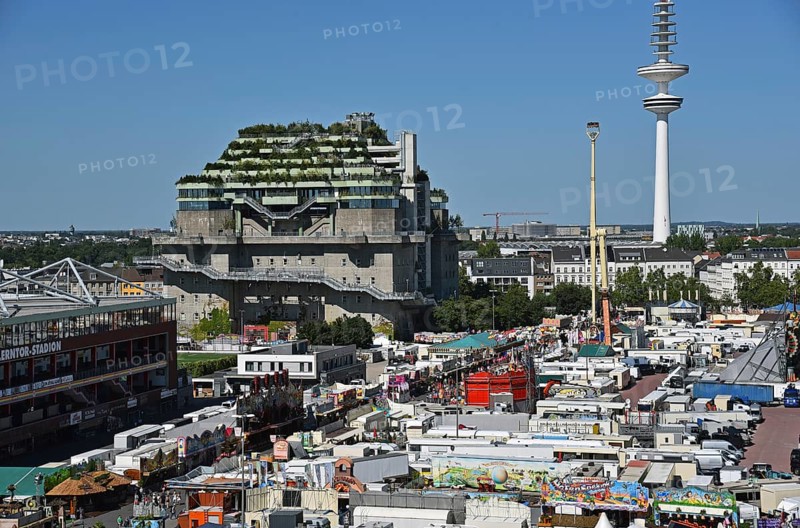 Europe, Germany, Hanseatic City of Hamburg, St. Pauli, former anti-aircraft bunker on Feldstrasse built between 1942 and 1944, conversion with extension to approx. 60 metres to a hotel and event centre, opening 2024, a total of 4, 700 trees and 16, 000 shrubs, climbing plants and climbing plants, climate research, Federal Republic of Germany, Europe