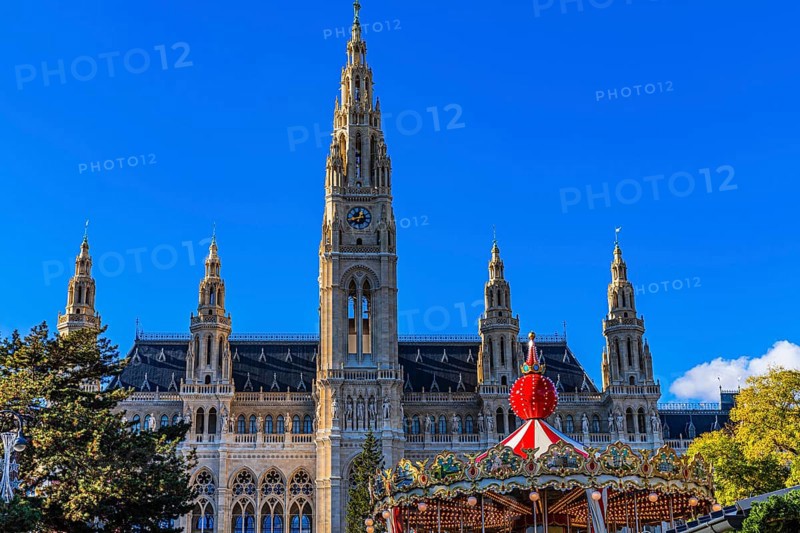 Children's carousel at the Christmas market at the town hall, behind the town hall, Vienna, Austria, Europe