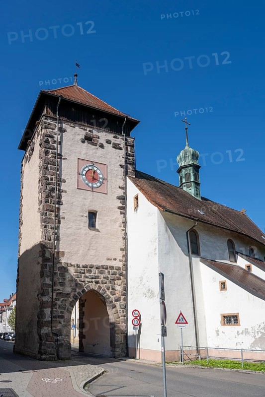 The Bickentor, town gate in the historic old town of Villingen, next to the monastery church of St Ursula, Villingen-Schwenningen, Black Forest district, Baden-Württemberg, Germany, Europe