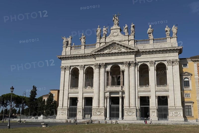 Main façade of the Lateran Basilica, Basilica San Giovanni in Laterano, Cathedral of the Diocese of Rome, Monti district, Rome Italy