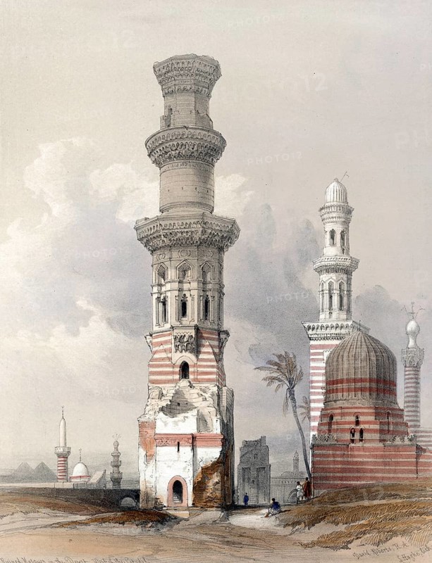 Ruins of mosques in the desert, west of the Citadel of Cairo, Egypt, around 1850, Historical, digitally restored reproduction from a 19th century original, exact date unknown, Ruins of mosques in the desert, west of the Citadel of Cairo, Egypt, around 1850, Historical, digitally restored reproduction from a 19th century original, exact date unknown, AI generated, Africa
