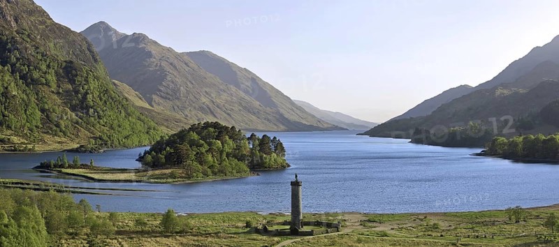 The Glenfinnan Monument on the shores of Loch Shiel, erected in 1815 to mark the place where Prince Charles Edward Stuart, Bonnie Prince Charlie raised his standard, at the beginning of the 1745 Jacobite Rising, Lochaber, Highlands, Scotland, UK
