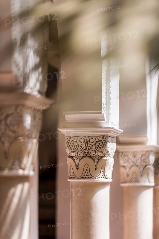 Columns in Riad, Column, traditional, decorated, ornament, decoration, art, construction, building, house, architecture, oriental, arabic, orient, Marrakech, Morocco, Africa