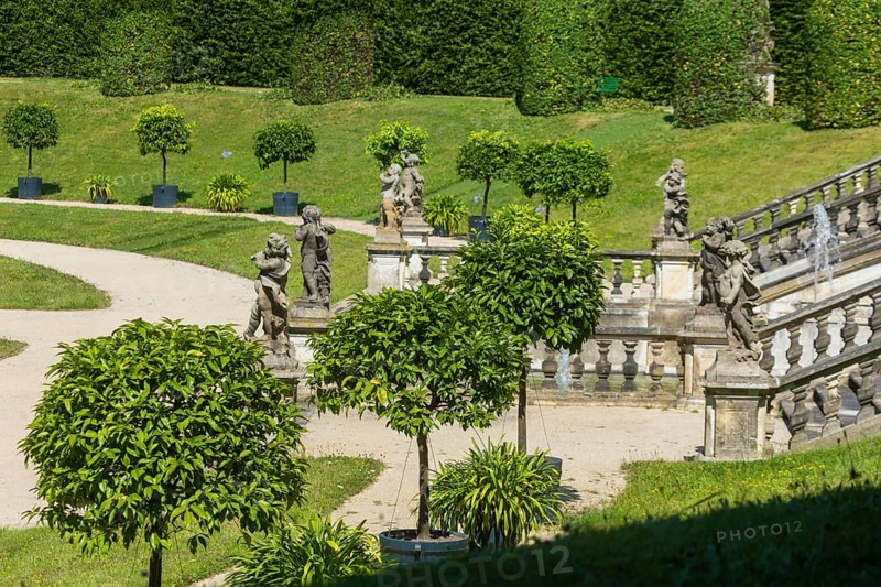 The Grosssedlitz Baroque Garden with the Friedrich Palace is located on a hill on the left bank of the Elbe to the south-east of Dresden in Grosssedlitz, which belongs to the town of Heidenau in the Free State of Saxony, Grosssedlitz Baroque Garden, Heidenau, Saxony, Germany, Europe