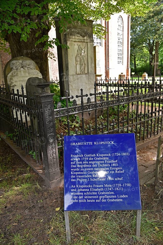 Europe, Germany, Hanseatic City of Hamburg, Altona district, Cemetery at the Christianskirche, Gravestone of Friedrich Gottlieb Klopstock, German poet, Memorial plaque, Europe