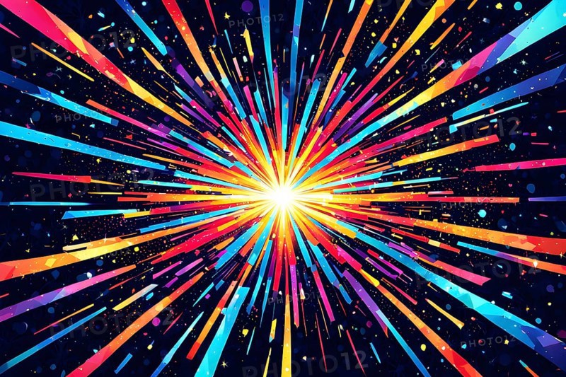 Wallpaper illustration of an explosion of vibrant fireworks colors in a night sky, symbol for happy new year, AI generated