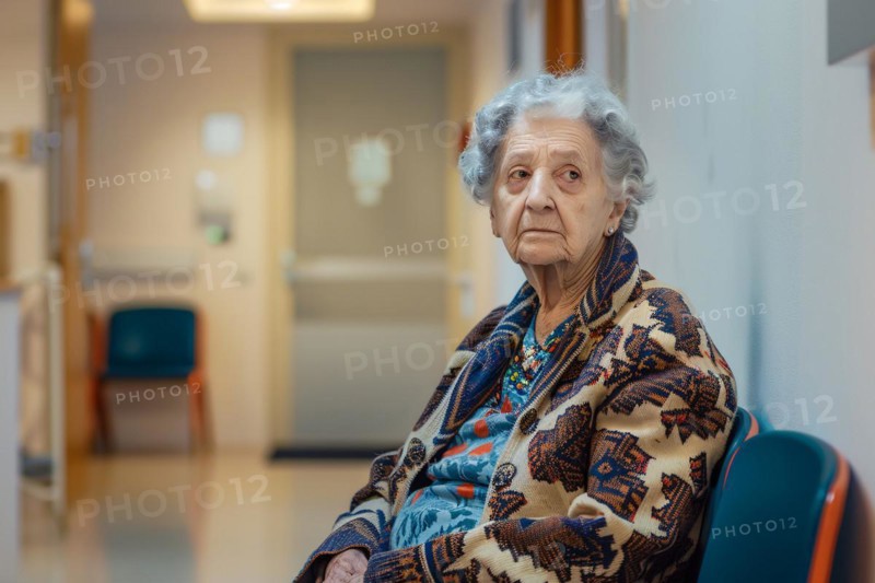 Back view of lonely elderly woman in retirement home. KI generiert, generiert, AI generated