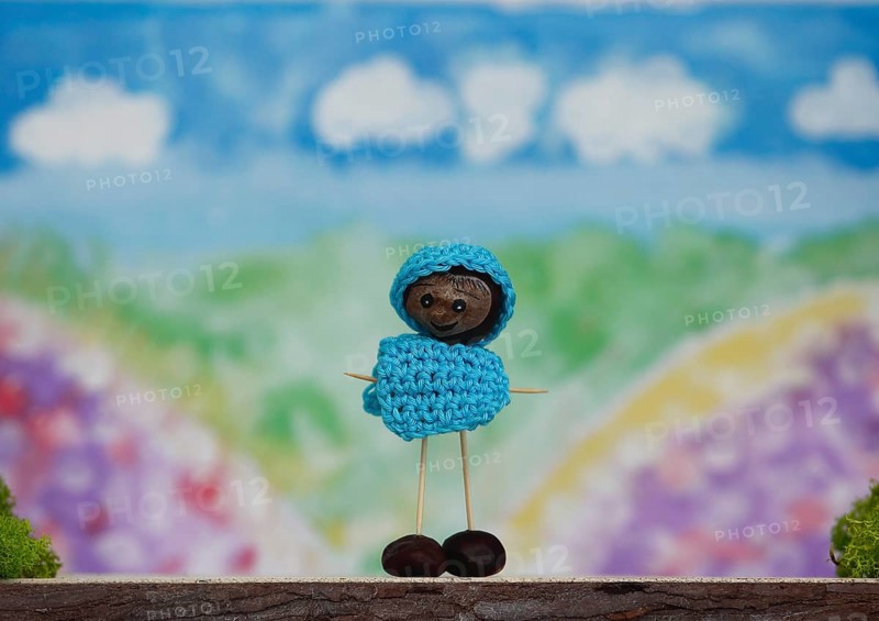 Chestnut figure with hat and jumper in the studio