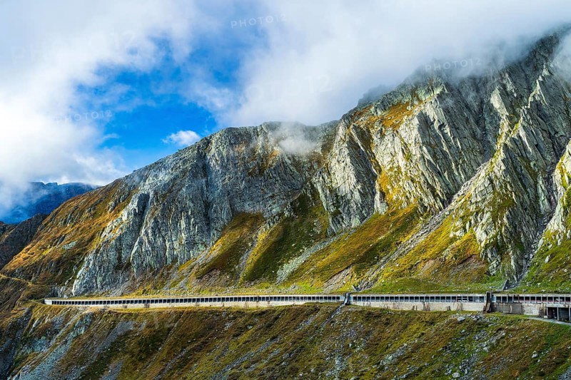 Road to pass Gotthardpass, view of gallery, Valley Leventina, Kanton Tessin, Swiss Alps, Switzerland, Europe