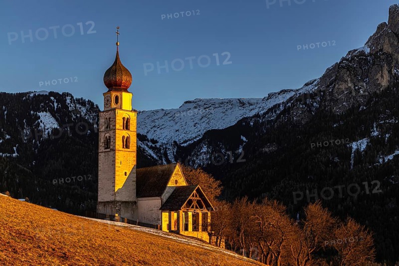 Evening atmosphere at St Valentin, Seis, South Tyrol, Italy, Europe
