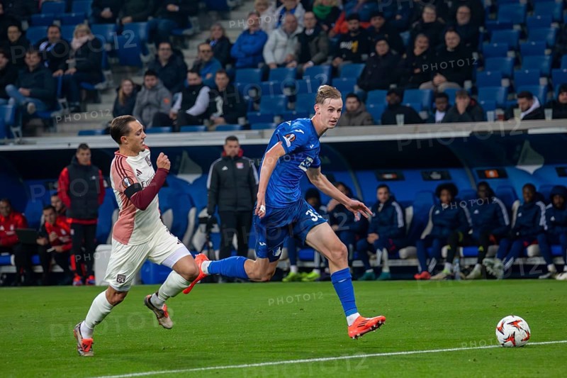 Football UEFA Europa League, 2024/25 season, matchday 4: TSG Hoffenheim v Olympique Lyon. Picture: Dynamic start from Max Moerstedt (33, Hoffenheim)