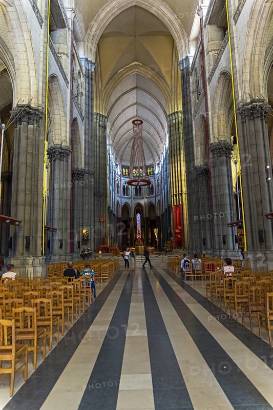 Lille, France, September 1, 2018: Central nave of the Basilica of Notre Dame de la Treille. Lille, France, Europe