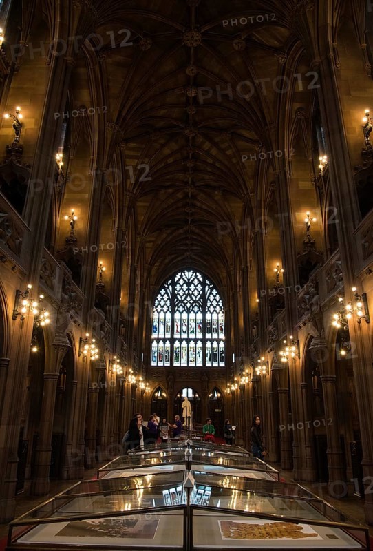 Manchester, United Kingdom, September 23 2016: Interior details of the famous building of the John Rylands Library with people around in Manchester city United Kingdom, Europe