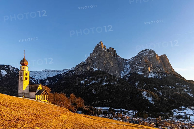 Evening atmosphere at St Valentin, Seis, South Tyrol, Italy, Europe