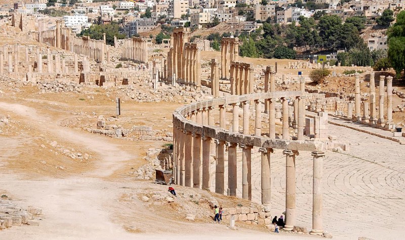 JERASH, JORDAN, OCTOBER 23: Ancient ruins of the Roman Plaza in Jerash ancient city in Jordan middle east Asia