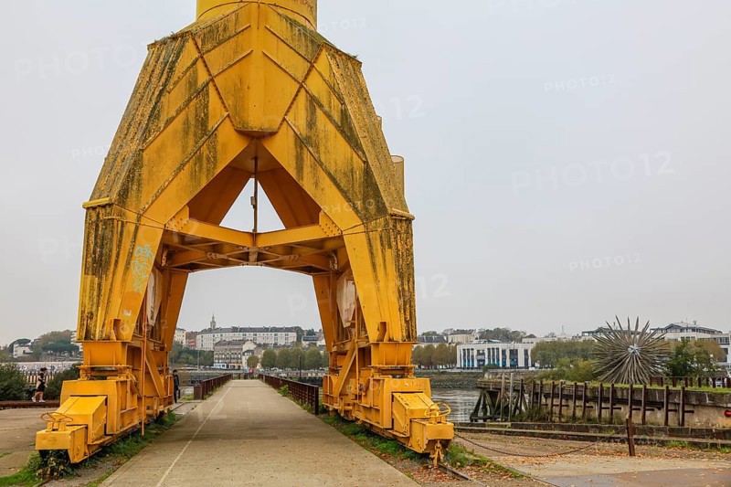 Yellow crane, former shipyard of the Chantiers d'Atlantique on the Ile de Nantes in the Loire, Nantes, Loire-Atlantique department, Pays de la Loire region, France, Europe