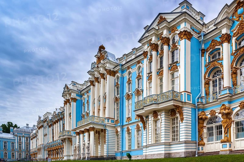 Catherine Palace is a Rococo palace located in the town of Tsarskoye Selo (Pushkin), 30 km south of St. Petersburg, Russia, Europe