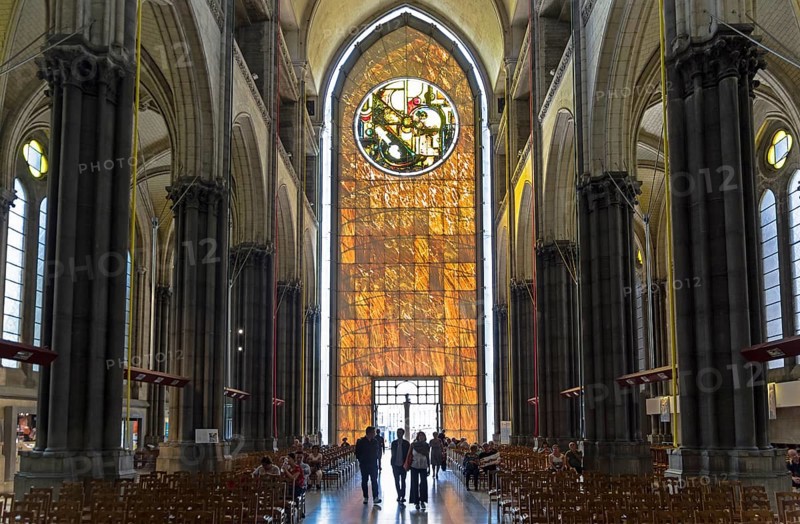 Lille, France, September 1, 2018: Central nave of the Basilica of Notre Dame de la Treille. Lille, France, Europe