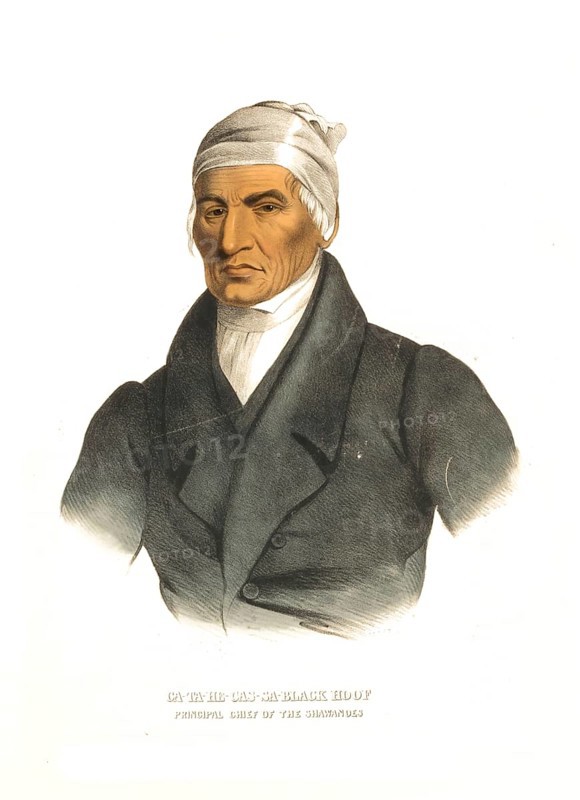 Native American, Native American, Ca-Ta-He-Cas-Sa-Black Hoof, Chief of the Shawnee, also Shawanos or Shawanese, originally in the area of the present US states of Ohio, West Virginia, Kentucky and western Pennsylvania, United States of America, USA, Painting by Charles Bird King (1785, 1862), c. 1840, Historical, digitally restored reproduction from a 19th century original, Record date not stated, North America