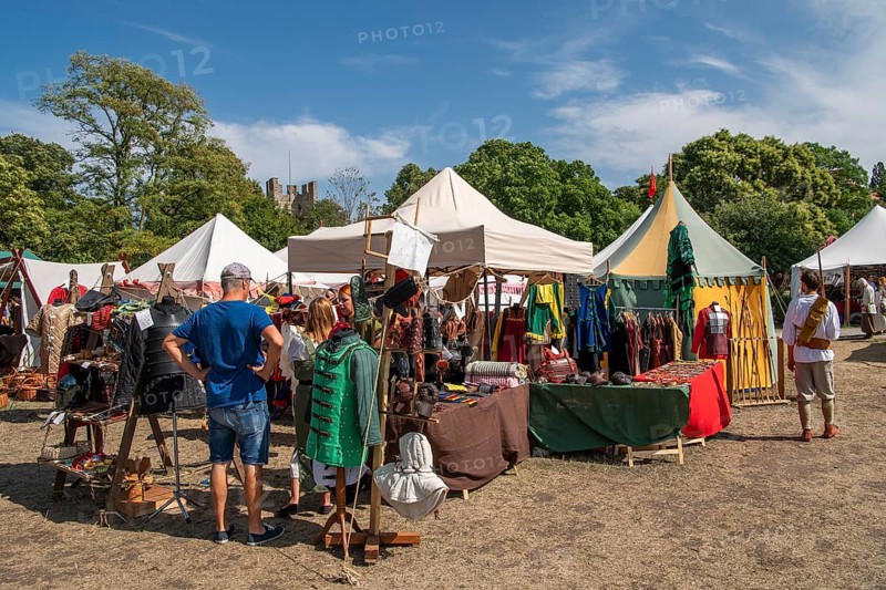 Medieval market with various stalls, visitors, Medieval Week, Hanseatic City of Visby, UNESCO World Heritage Site, Gotland Island, Sweden, Europe