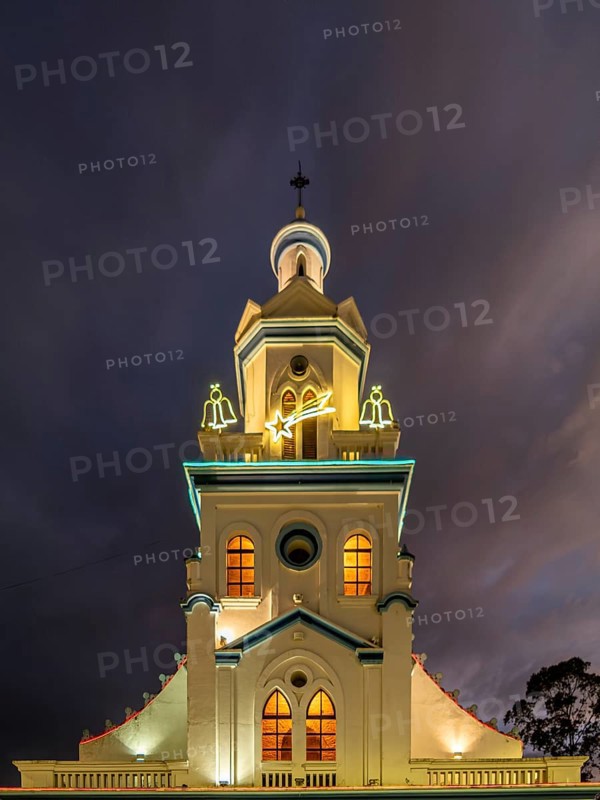 Church of Turi at night, Cuenca, Ecuador, South America
