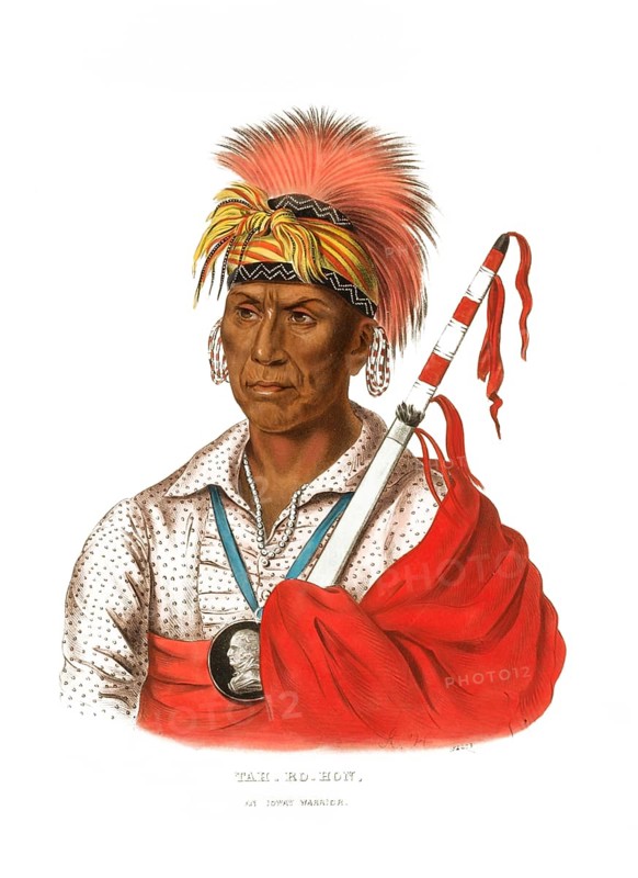 American Indian, Native American, Teh-Ro-Hon, warrior of the Ioway tribe, United States of America, USA, Painting by Charles Bird King (1785, 1862), c. 1840, Historic, digitally restored reproduction from a 19th century original, Record date not stated, North America