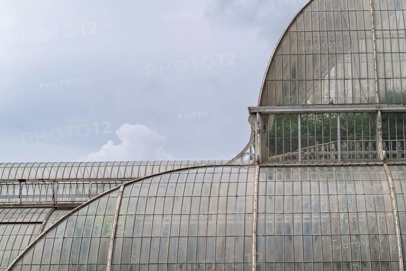 Detail, roof construction Palm House, oldest Victorian greenhouse in the world, Royal Botanic Gardens, Kew, London, England, Great Britain