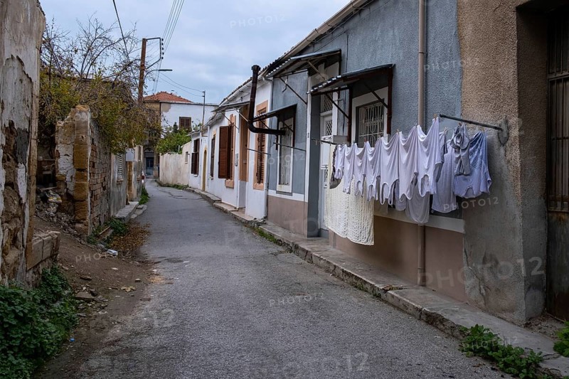 House laundry hanging on a rope and drying outdoor in the clean air saving the environment. Nicosia Cyprus