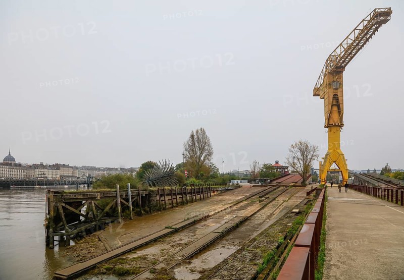 Yellow crane, former shipyard of the Chantiers d'Atlantique on the Ile de Nantes in the Loire, Nantes, Loire-Atlantique department, Pays de la Loire region, France, Europe