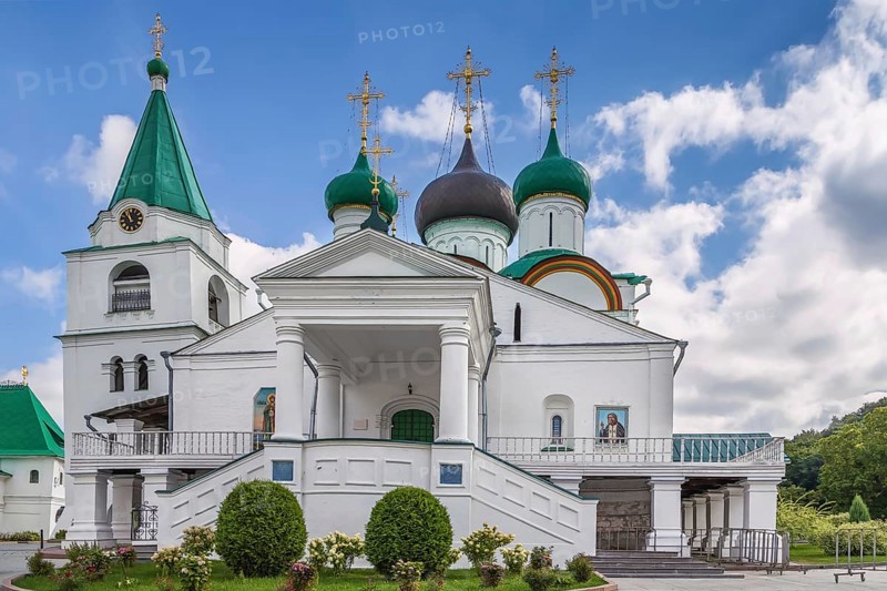 Pechersky Ascension Monastery in Nizhny Novgorod, Russia. Ascension Cathedral and bell tower