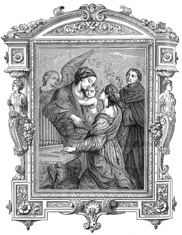 Saint Cecilia, the patroness of musicians, playing the organ