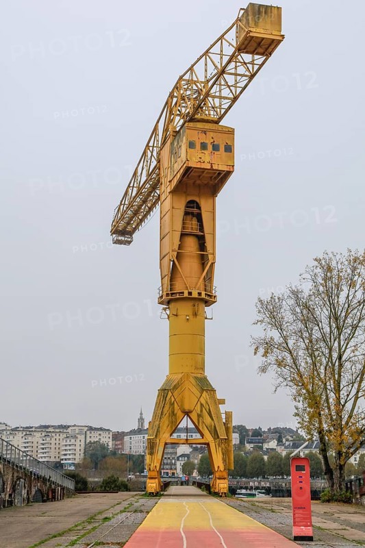 Yellow crane, former shipyard of the Chantiers d'Atlantique on the Ile de Nantes in the Loire, Nantes, Loire-Atlantique department, Pays de la Loire region, France, Europe