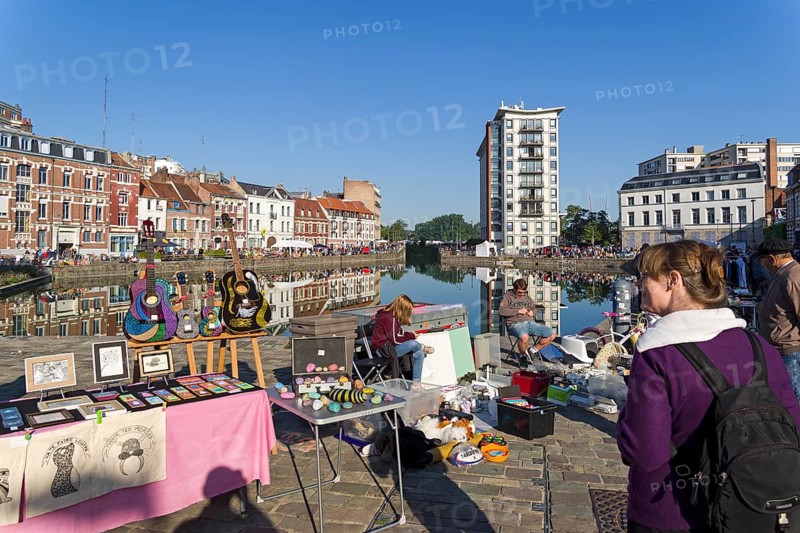Lille, France, September 1, 2018: The traditional annual flea market in Lille (the first weekend of September), Braderie de Lille, Europe