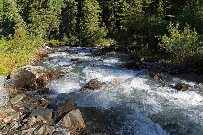 Altai Mountains. The river Esthtykol. August. Siberia, Russia, Europe