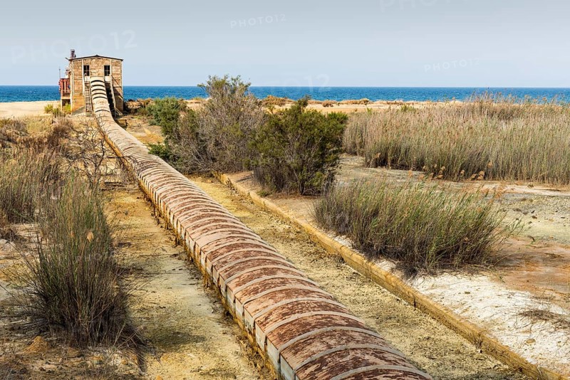 Abandoned old mining building and infrastructure to transfer the ore to ships sea for shipping at Xeros village, Northern Cyprus
