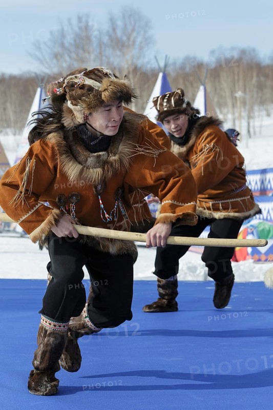 PETROPAVLOVSK CITY, KAMCHATKA PENINSULA, RUSSIA, MAR 1, 2018: Incendiary dance of indigenous inhabitants of Kamchatka, public concert of Kamchatka State Academic Koryak National Dance Ensemble Mengo