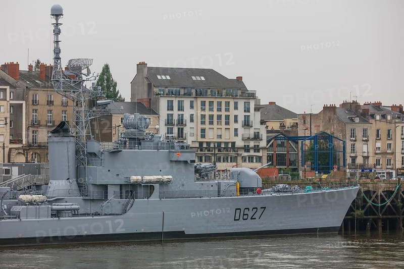 Former warship of the French Navy Escorteur d'Escadre Maille-Breze at the Quai de la Fosse, today Naval Museum, seen from the Ile de Nantes in the Loire, Nantes, Departement Loire-Atlantique, Region Pays de la Loire, France, Europe