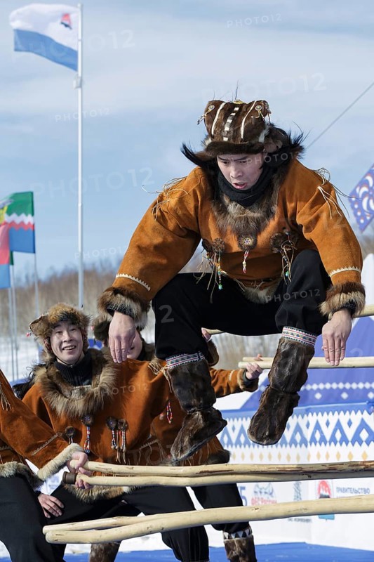 PETROPAVLOVSK CITY, KAMCHATKA PENINSULA, RUSSIA, MAR 1, 2018: Incendiary dance of indigenous inhabitants of Kamchatka, public concert of Kamchatka State Academic Koryak National Dance Ensemble Mengo