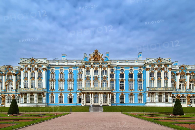 Catherine Palace is a Rococo palace located in the town of Tsarskoye Selo (Pushkin), 30 km south of St. Petersburg, Russia, Europe