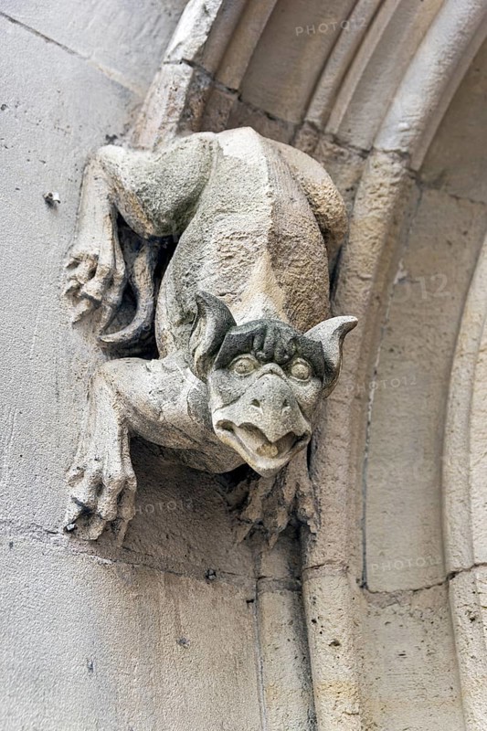 Gargoyles on the wall of a medieval building. Rouen, France, Europe