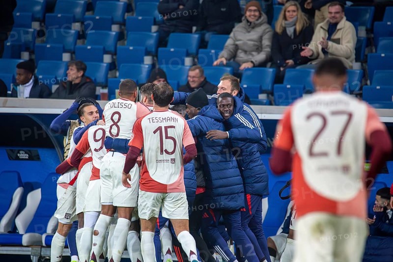 Football UEFA Europa League, 2024/25 season, matchday 4: TSG Hoffenheim v Olympique Lyon. Picture: Lyon celebrate after scoring the opening goal to make it 2-1